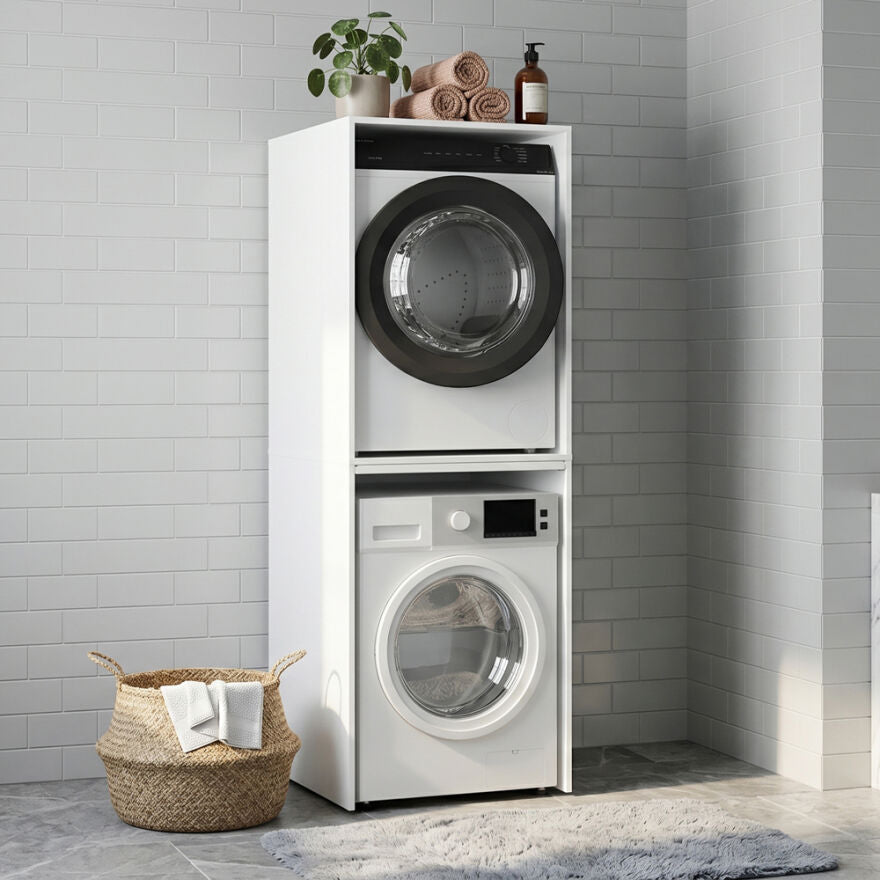 Dulap Baie ADR-488-BB-1 Home Collection® pentru Masina de Spalat si Uscator cu Blat Glisant, Alb, 65x182x67 cm