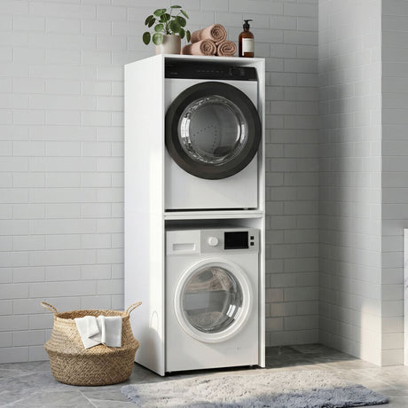 Dulap Baie ADR-488-BB-1 Home Collection® pentru Masina de Spalat si Uscator cu Blat Glisant, Alb, 65x182x67 cm