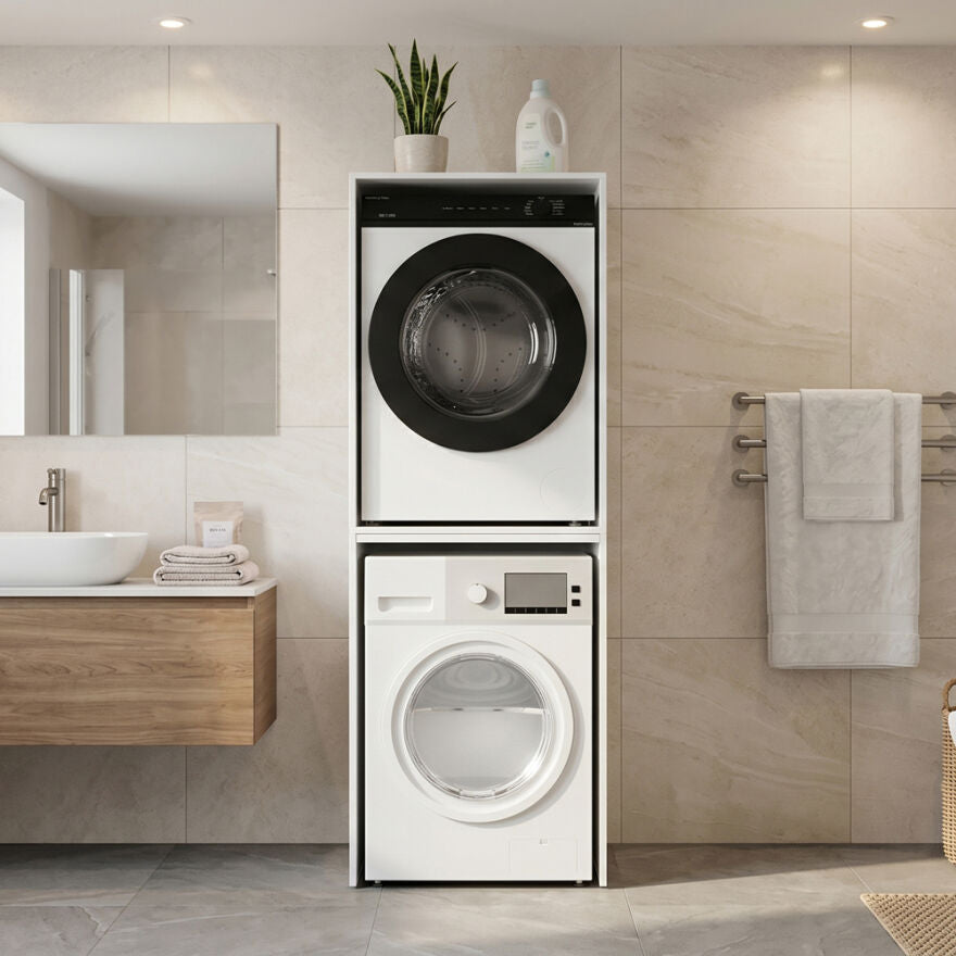 Dulap Baie ADR-488-BB-1 Home Collection® pentru Masina de Spalat si Uscator cu Blat Glisant, Alb, 65x182x67 cm