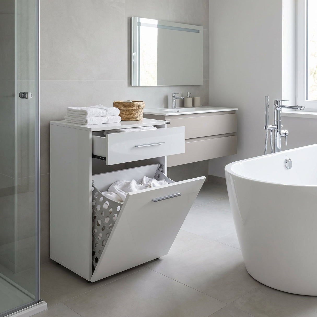 Dulap Baie cu cos de rufe ADR-611-PP-1 Home Collection® Diamond Mini, sertar, Alb Lucios, 52x83x38 cm