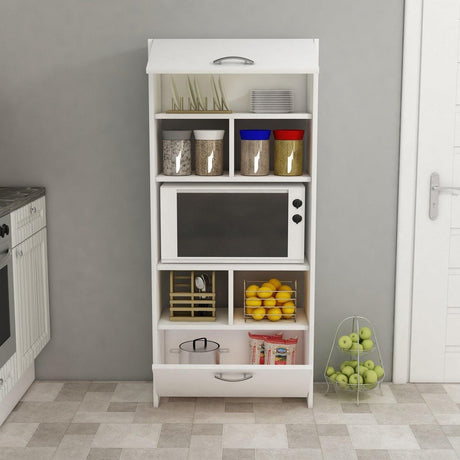 Dulap Bucatarie cu loc de Microunde si Rafturi, Alb, 65x35x140 cm