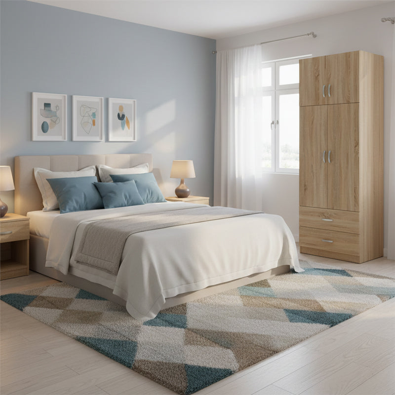 Dulap Athos cu 2 usi, 2 sertare si loft, 80x42x240 cm - Dulap Athos cu 2 usi, 2 sertare si loft, 80x42x240 cm - 383-000078