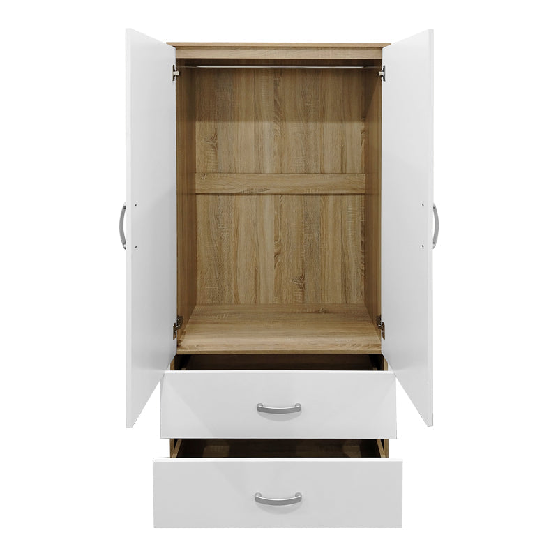 Dulap Athos cu 2 usi si 2 sertare, 80x42x180 cm - Sonoma-Alb