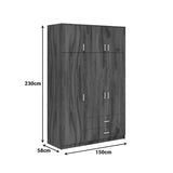 Dulap cu 3 uși și sertare Royal, Lemn, Nuc-Stejar, 150x58x230 cm