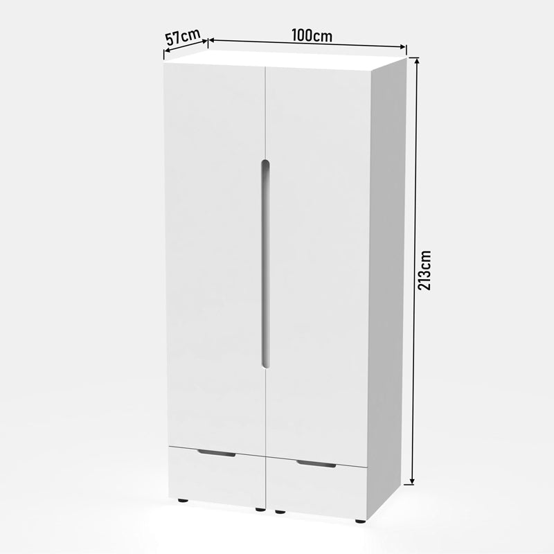 Dulap cu doua usi Afina, Alb Lucios, 100x57x213 cm
