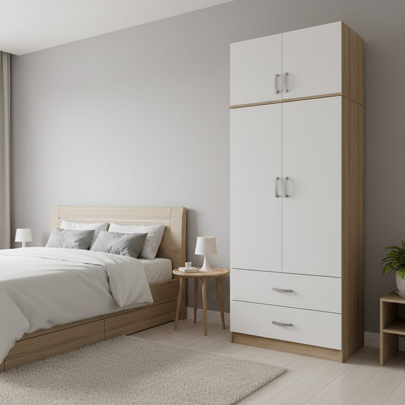 Dulap Athos cu 2 usi, 2 sertare si loft, 80x42x240 cm - Dulap Athos cu 2 usi, 2 sertare si loft, 80x42x240 cm - 383-000082
