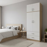 Dulap Athos cu 2 usi, 2 sertare si loft, 80x42x240 cm - Dulap Athos cu 2 usi, 2 sertare si loft, 80x42x240 cm - 383-000082