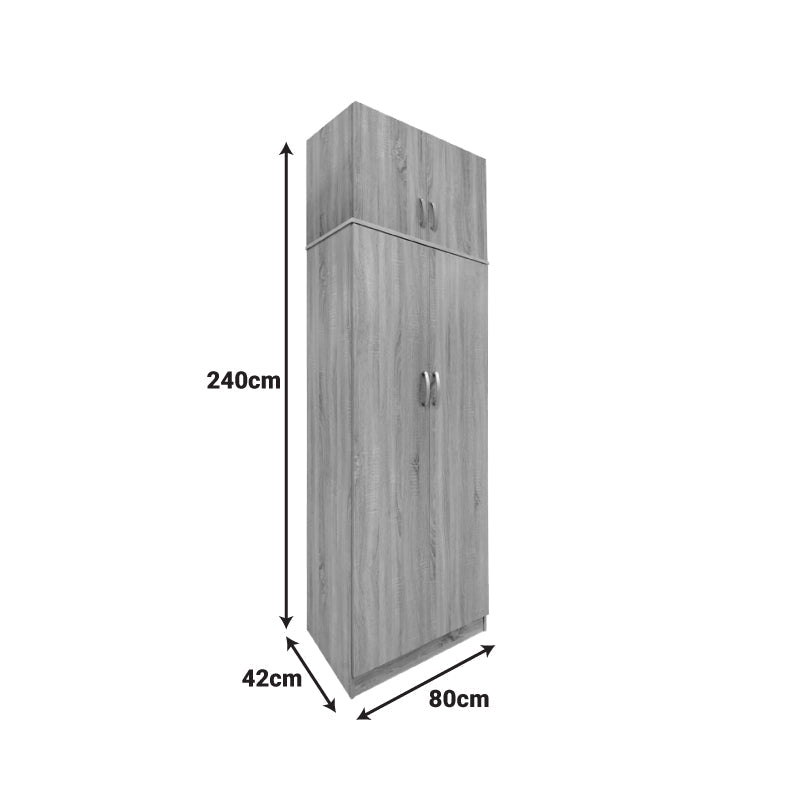 Dulap Athos cu 2 usi si loft, 80x42x240 cm - Sonoma-Alb