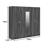 Dulap Luna cu 5 usi si oglinda, 220x52x200 cm - Nuc-Stejar