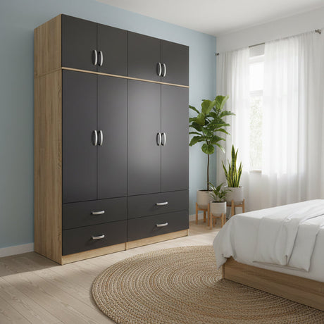 Dulap Athos cu 4 usi, sertare si loft, 160x42x240 cm