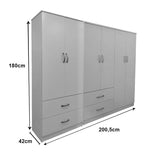 Dulap Athos cu 6 usi, 200x42x180 cm - Alb