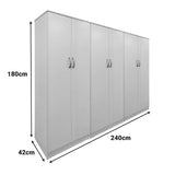 Dulap Athos II cu 6 usi, 240x42x180 cm - Alb