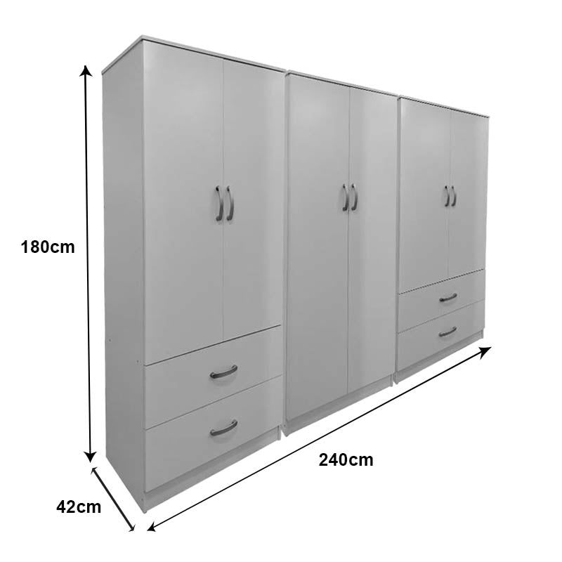 Dulap Athos cu 6 usi, 240x42x180 cm - Alb