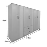 Dulap Athos I cu 6 usi, 240x42x180 cm - Alb