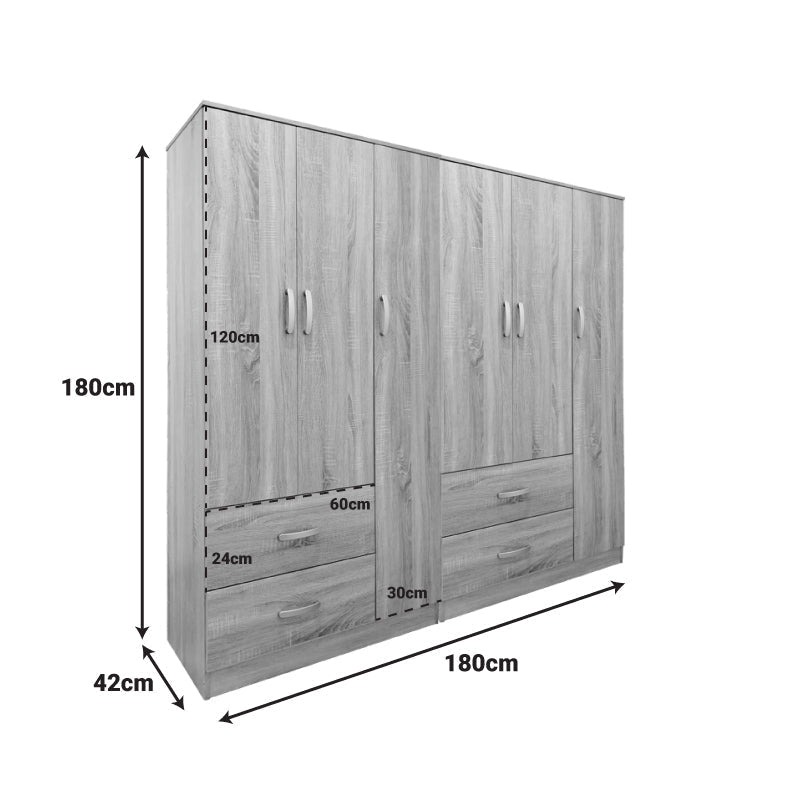 Dulap Athos cu 6 usi, 180x42x180 cm - Stejar