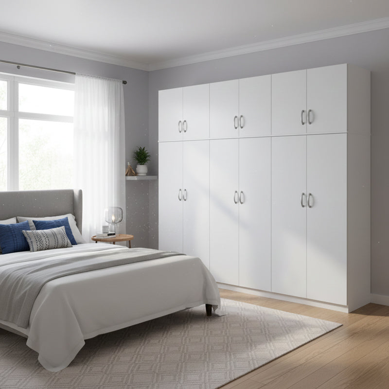 Dulap Athos II cu 6 usi si loft, 240x42x240 cm - Alb