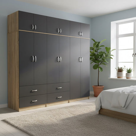 Dulap Athos cu 6 usi si loft, 240x42x240 cm