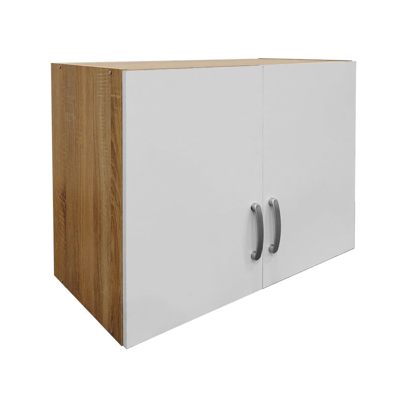 Dulap Athos cu 6 usi, sertare si loft, 240x42x240 cm - Sonoma-Alb