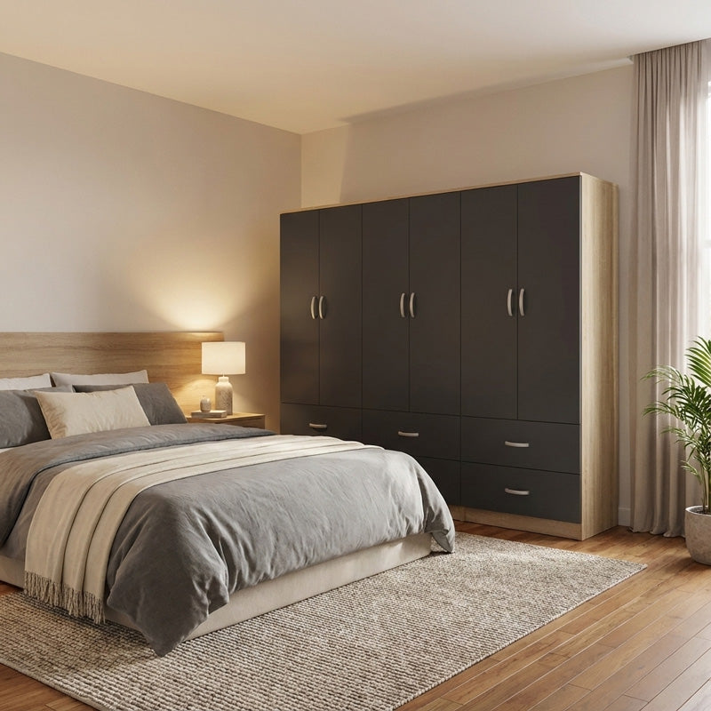Dulap Athos cu 6 usi si sertare, 240x42x180 cm - Dulap Athos cu 6 usi si sertare, 240x42x180 cm - 383-000240