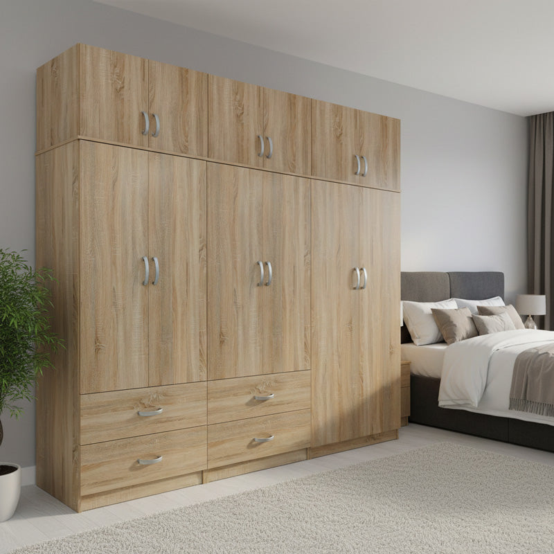 Dulap Athos cu 6 usi si loft, 240x42x240 cm - Dulap Athos cu 6 usi si loft, 240x42x240 cm - 383-000262