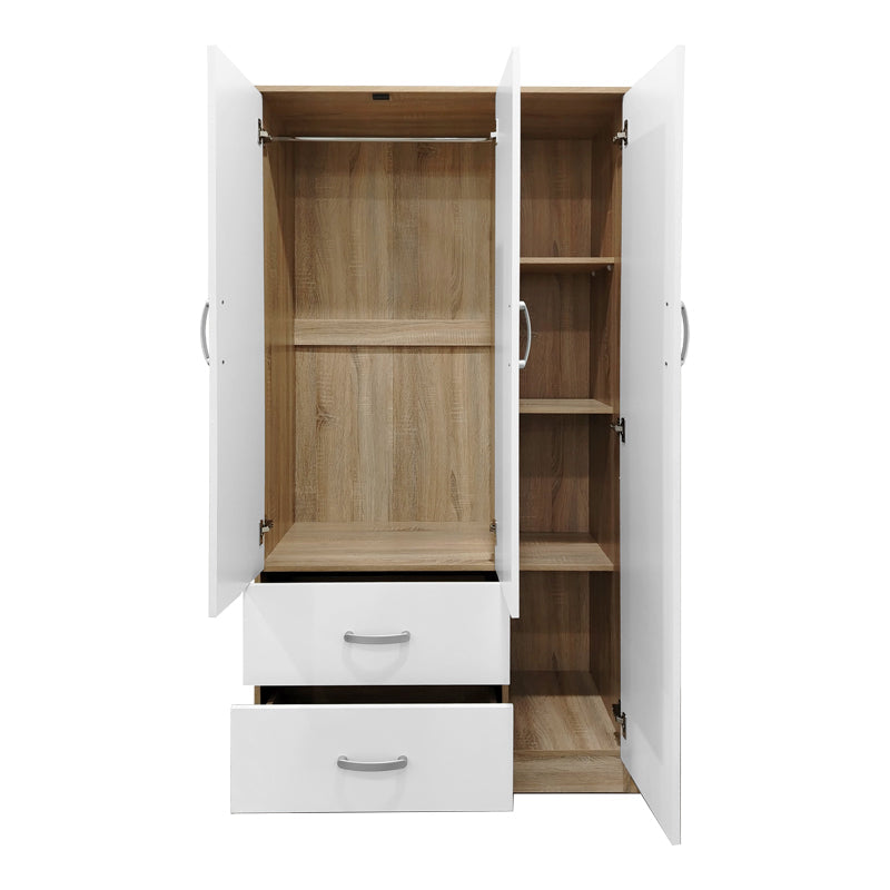 Dulap Athos cu 3 usi, 2 sertare si loft, 90x42x240 cm - Stejar-Alb