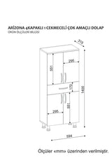 Dulap de baie Arizona 4 Kapak, Alb, 59x140x32 cm