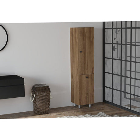 Dulap de baie Lipa cu cos de rufe, Nuc - Alb, 35x155x32 cm
