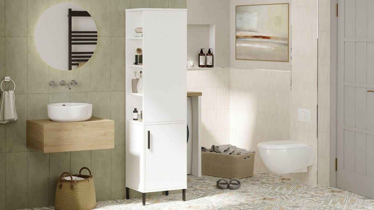 Dulap de Baie Lux cu 2 usi, Alb - Nuc, 45x36x174 cm - Alb