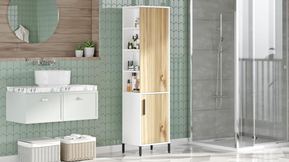 Dulap de Baie Lux cu 2 usi, Alb - Nuc, 45x36x174 cm - Nuc