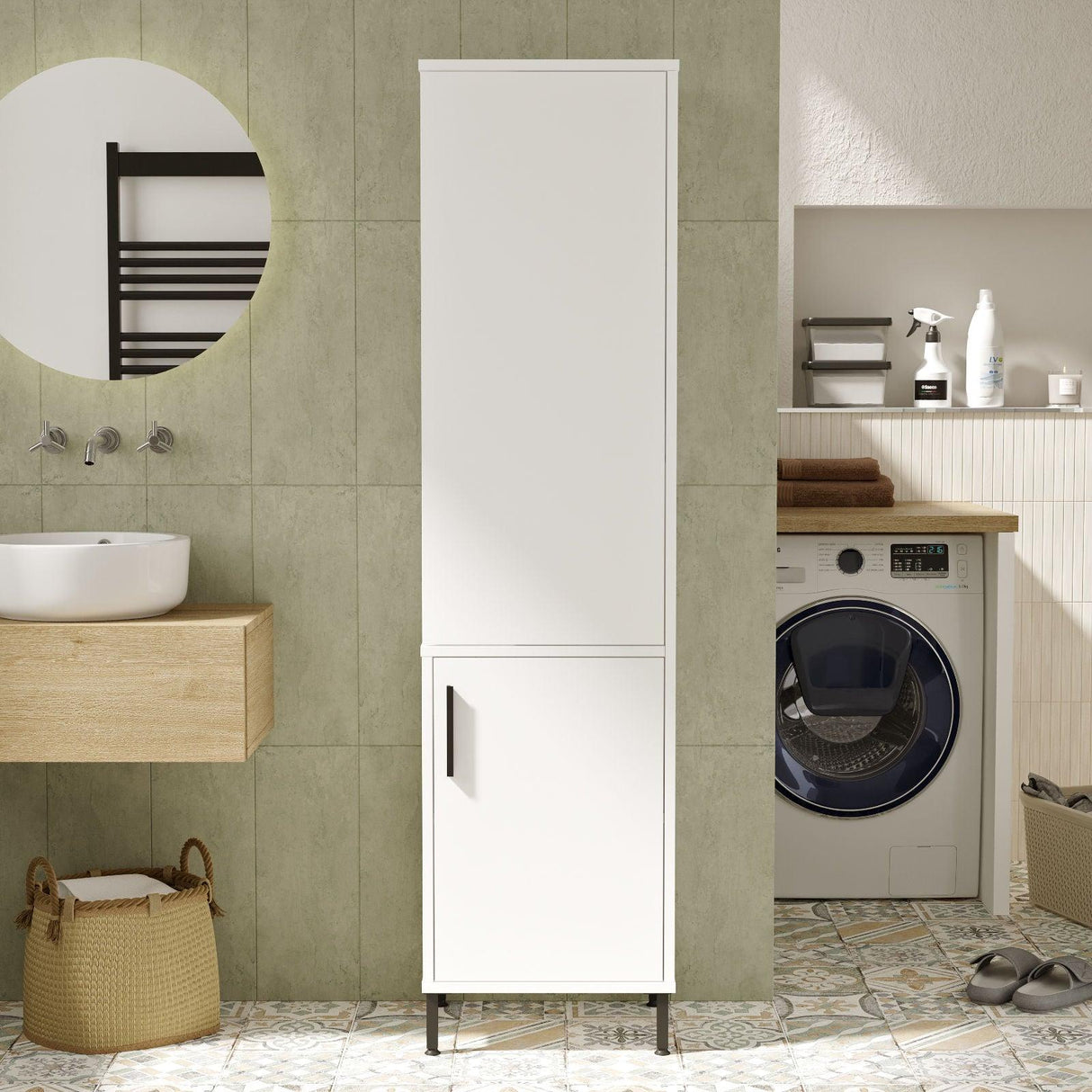Dulap de Baie Lux cu 2 usi, Alb - Nuc, 45x36x174 cm - Alb
