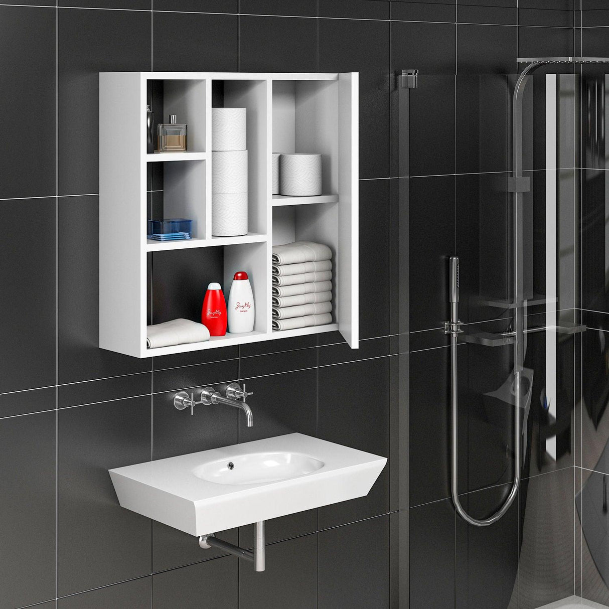 Dulap de baie Suspendat Secret, Alb, 60x64x22 cm