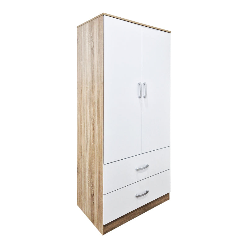 Alb-Sonoma | SKU: 383-000321 | Dulap de haine Alvia cu 2 uși și 2 sertare, 80x52x180 cm, varianta Alb-Sonoma, produs pentru amenajarea locuinței, disponibil online în România la CasaMob