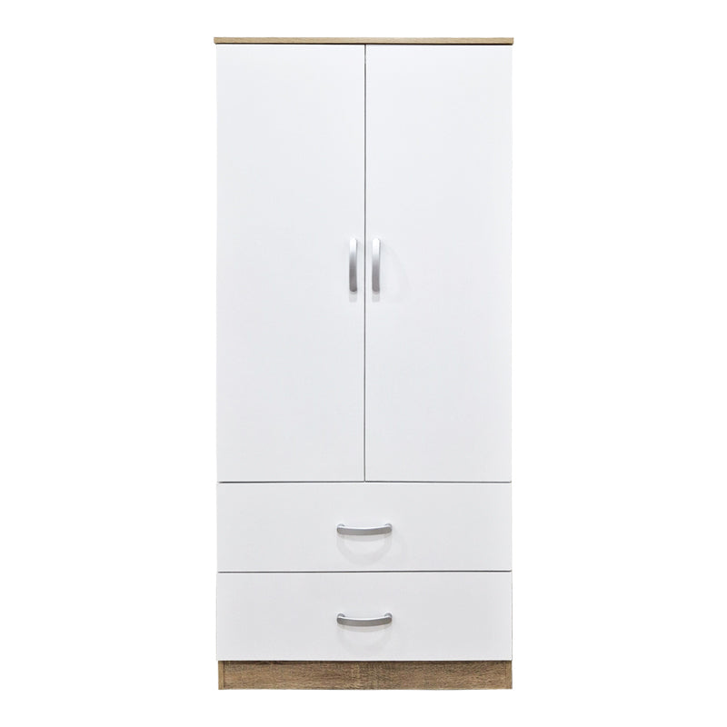 Alb-Sonoma | SKU: 383-000321 | Dulap de haine Alvia cu 2 uși și 2 sertare, 80x52x180 cm, varianta Alb-Sonoma, produs pentru amenajarea locuinței, disponibil online în România la CasaMob