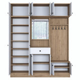 Dulap de hol cu Cuier si Pantofar 12 usi cu oglinda, Nuc, 180x226x38 cm