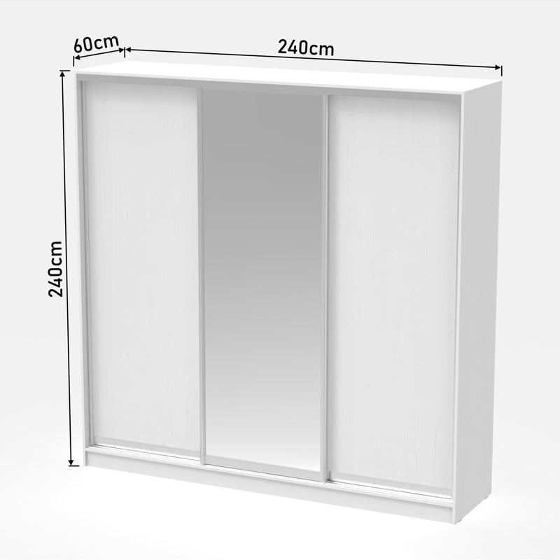 Dulap dormitor cu 2 usi glisante cu oglinda Aparador, Alb - Stejar, 240x60x240 cm - Alb