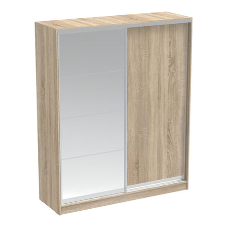 Dulap dormitor cu 2 usi glisante cu oglinda Aparador, Alb - Stejar, 180x60x220 cm