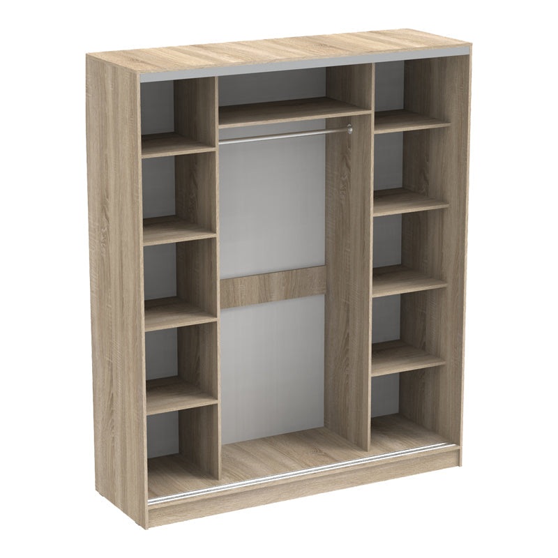 Dulap dormitor cu 2 usi glisante cu oglinda Aparador, Alb - Stejar, 180x60x220 cm - Stejar