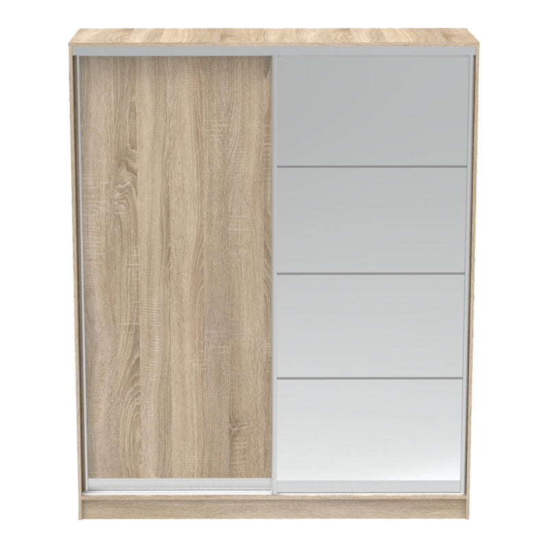 Dulap dormitor cu 2 usi glisante cu oglinda Aparador, Alb - Stejar, 180x60x220 cm - Stejar