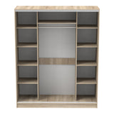 Dulap dormitor cu 2 usi glisante cu oglinda Aparador, Alb - Stejar, 180x60x220 cm - Stejar