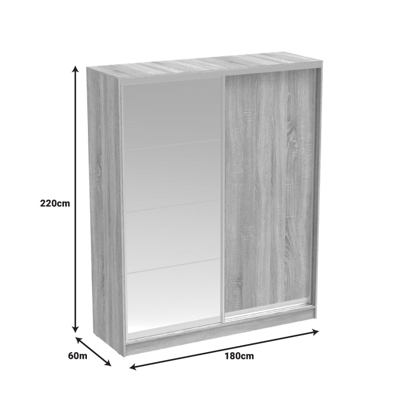 Dulap dormitor cu 2 usi glisante cu oglinda Aparador, Alb - Stejar, 180x60x220 cm - Stejar