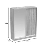Dulap dormitor cu 2 usi glisante cu oglinda Aparador, Alb - Stejar, 180x60x220 cm - Stejar