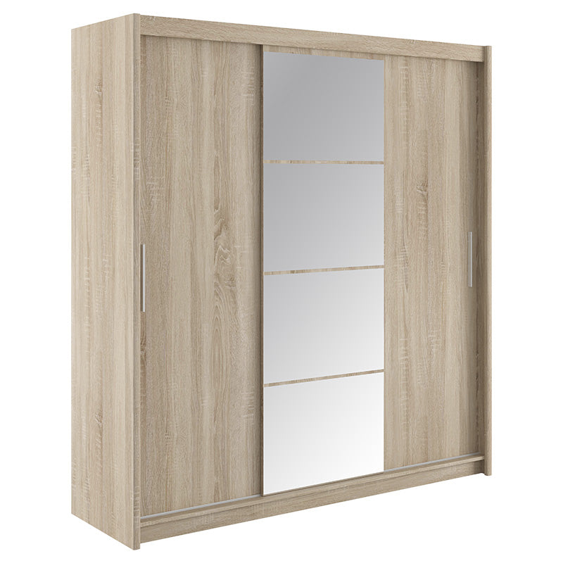 Dulap Elodie cu 3 usi culisante cu oglinda, Alb - Sonoma, 200x61x216 cm - Dulap Elodie cu 3 usi culisante cu oglinda, Alb - Sonoma, 200x61x216 cm - 192-000024