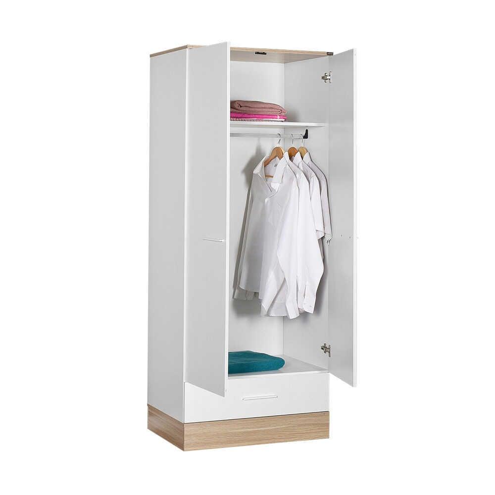 Dulap Haine GRD-821-MB-2 Home Collection® Base, 2 usi cu sertar si umeras, Alb, 80x198x52 cm