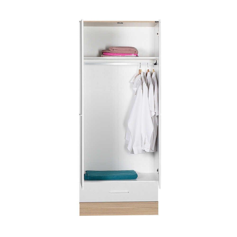 Dulap Haine GRD-821-MB-2 Home Collection® Base, 2 usi cu sertar si umeras, Alb, 80x198x52 cm