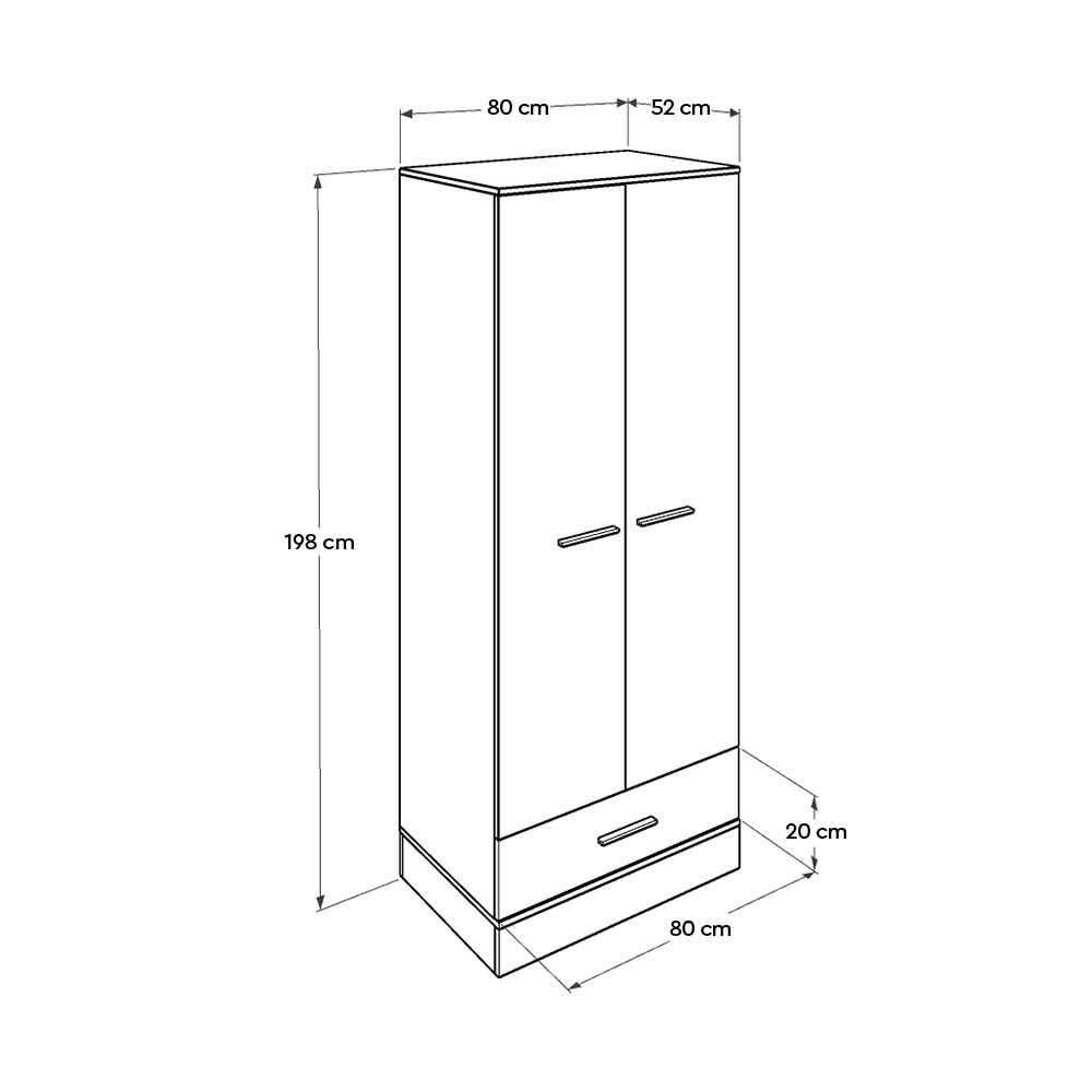 Dulap Haine GRD-821-MB-2 Home Collection® Base, 2 usi cu sertar si umeras, Alb, 80x198x52 cm