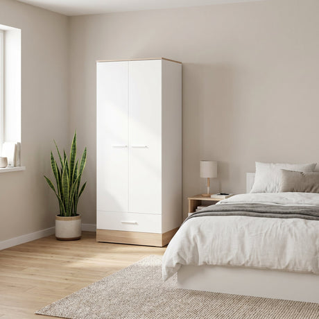 Dulap Haine GRD-821-MB-2 Home Collection® Base, 2 usi cu sertar si umeras, Alb, 80x198x52 cm