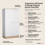 Dulap Haine GRD-831-MB-3 Home Collection® Base, 3 usi, 1 sertar, Alb, 103x198x52 cm
