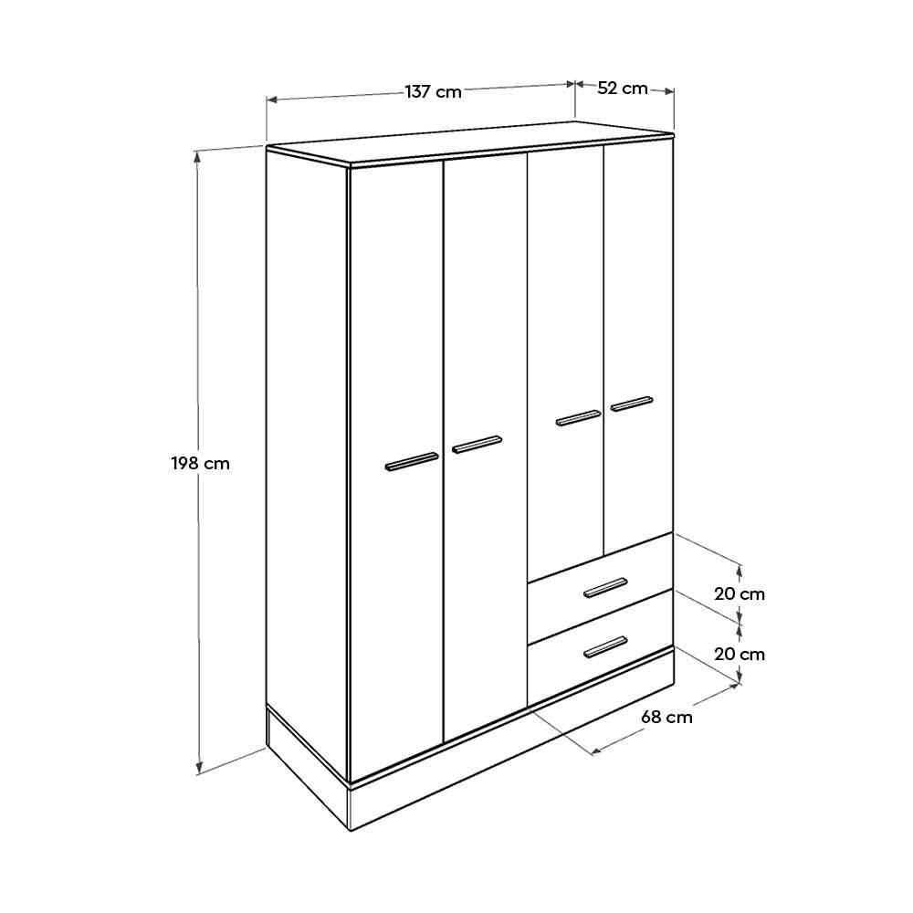 Dulap Haine GRD-842-MB-3 Home Collection® Base, 4 usi, 2 sertare, Alb, 137x198x52 cm