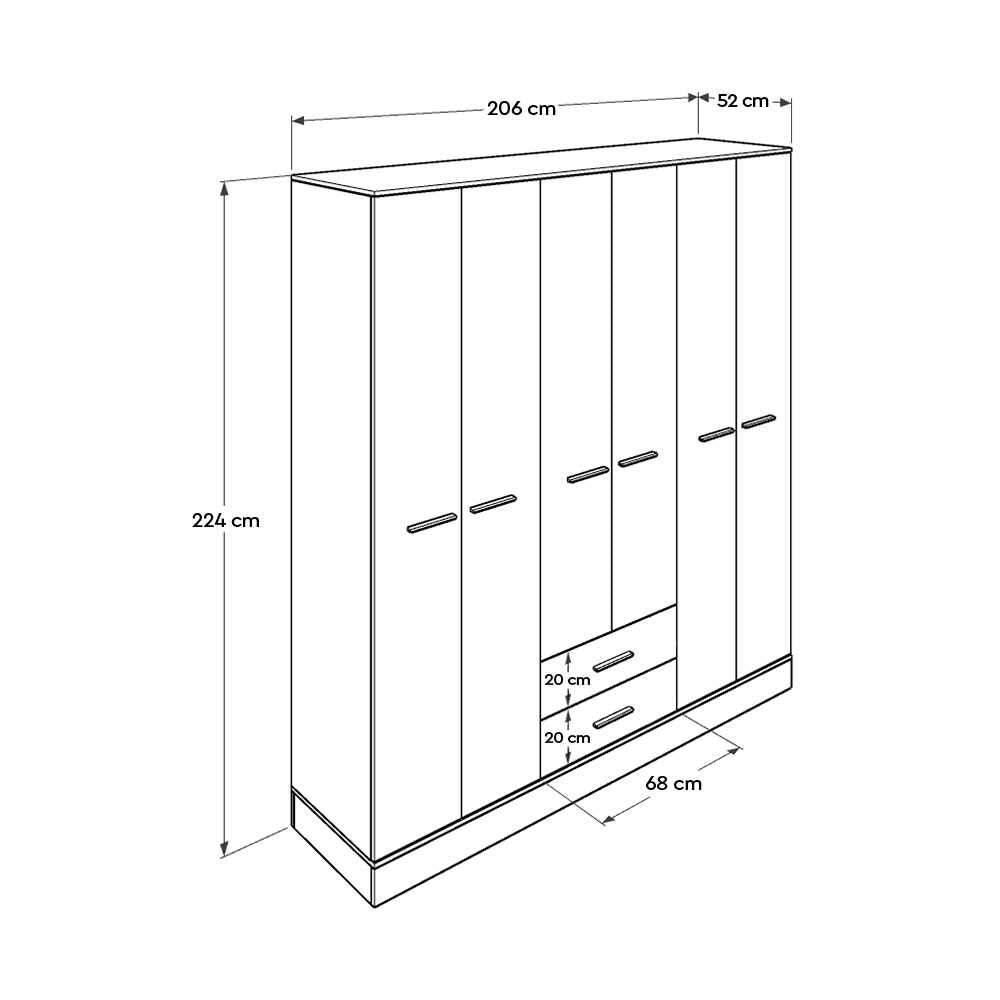 Dulap Haine GRD-862-MB-4 Home Collection® Base, 6 usi, 2 sertare, Alb, 206x224x52 cm