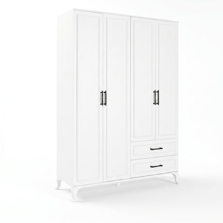 Dulap Haine GRD-1042-DD-3 Home Collection® Country, 4 usi cu 2 sertare, Alb, 137x199x51 cm